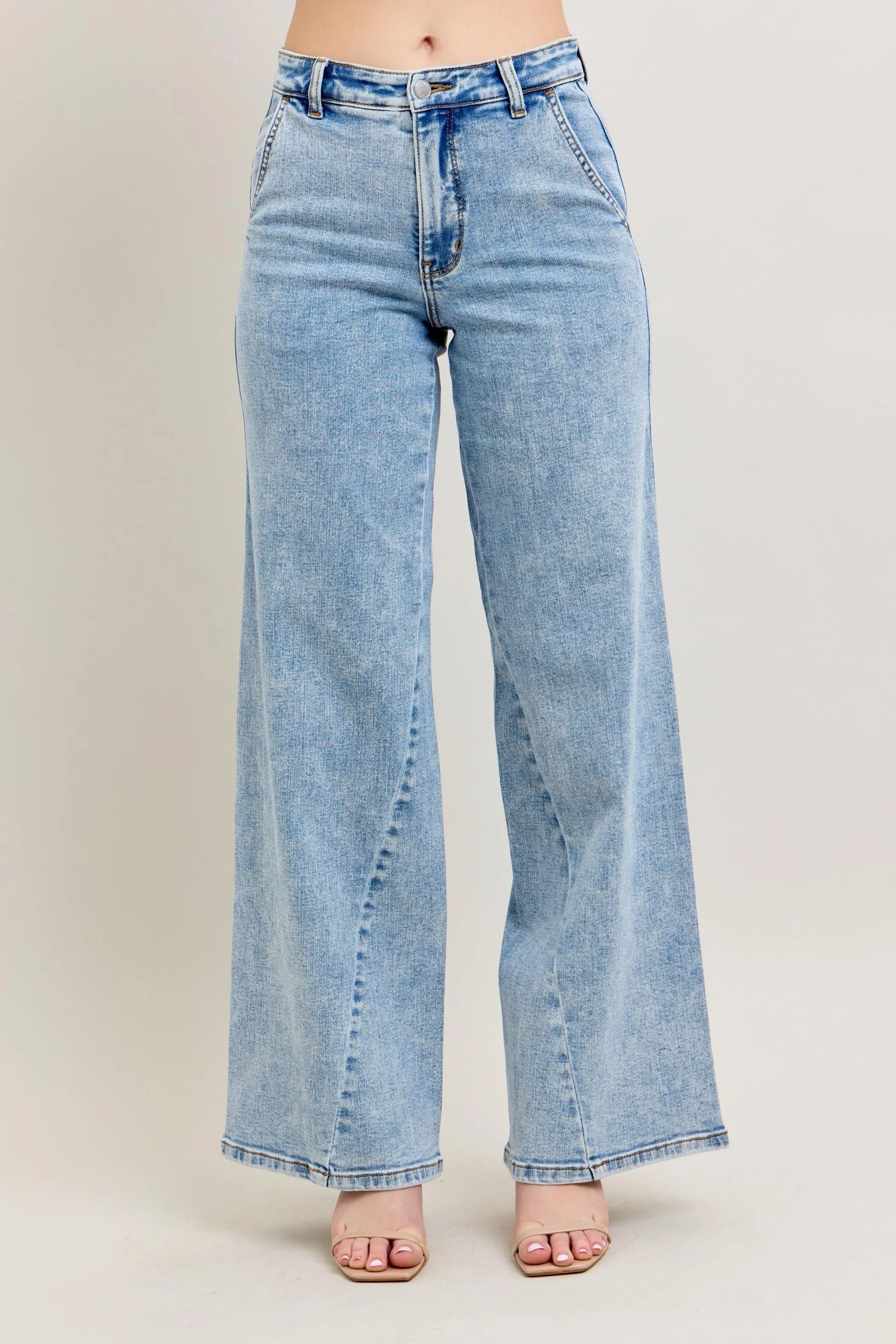 JUDY BLUE FULL SIZE HIGH WAIST WIDE LEG JEANS WITH SKEWED INSEAM PLUS SIZE