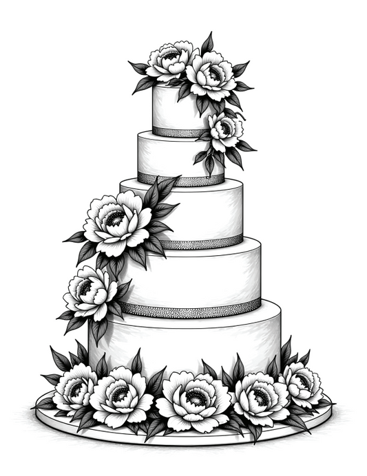57 Floral Wedding Cake Coloring Pages (Printable & Digital PDF)