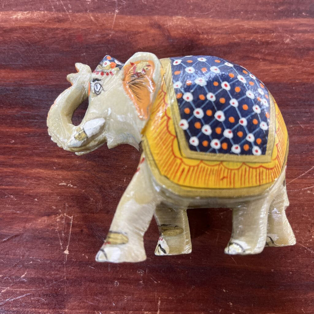 CARVED MARBLE STONE ELEPHANTED PAINTED-Thriftique Marketplace