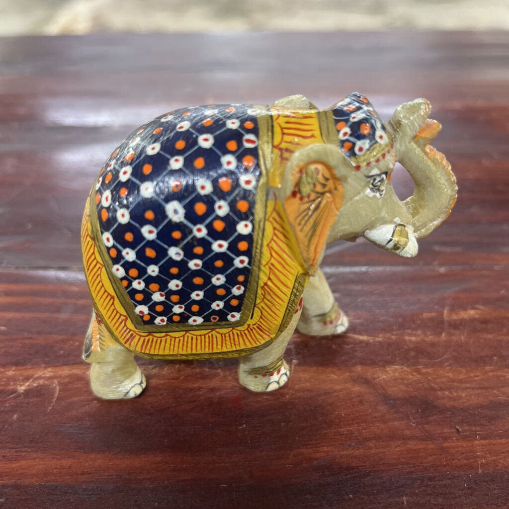 CARVED MARBLE STONE ELEPHANTED PAINTED-Thriftique Marketplace