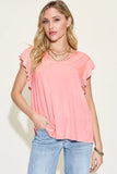 BASIC BAE FULL SIZE BAMBOO NOTCHED RUFFLED SHORT SLEEVE T-SHIRT