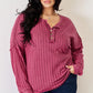 BASIC BAE FULL SIZE RIBBED HALF BUTTON LONG SLEEVE HIGH-LOW T-SHIRT