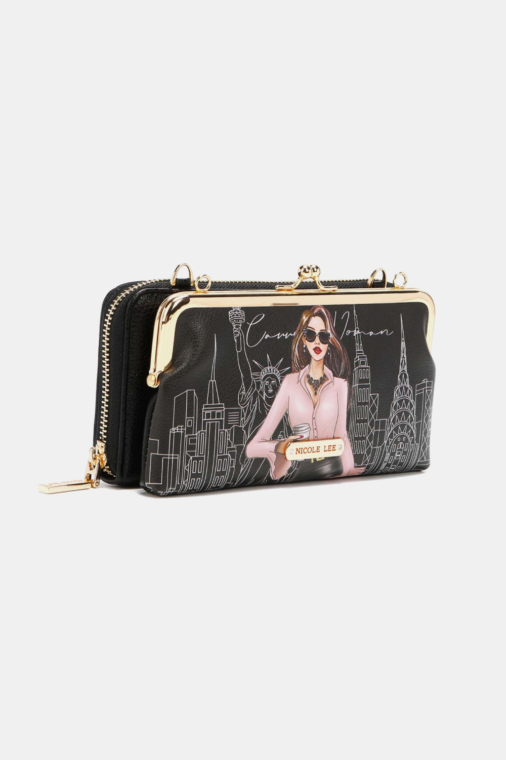 NICOLE LEE USA SIGNATURE KISS LOCK CROSSBODY WALLET