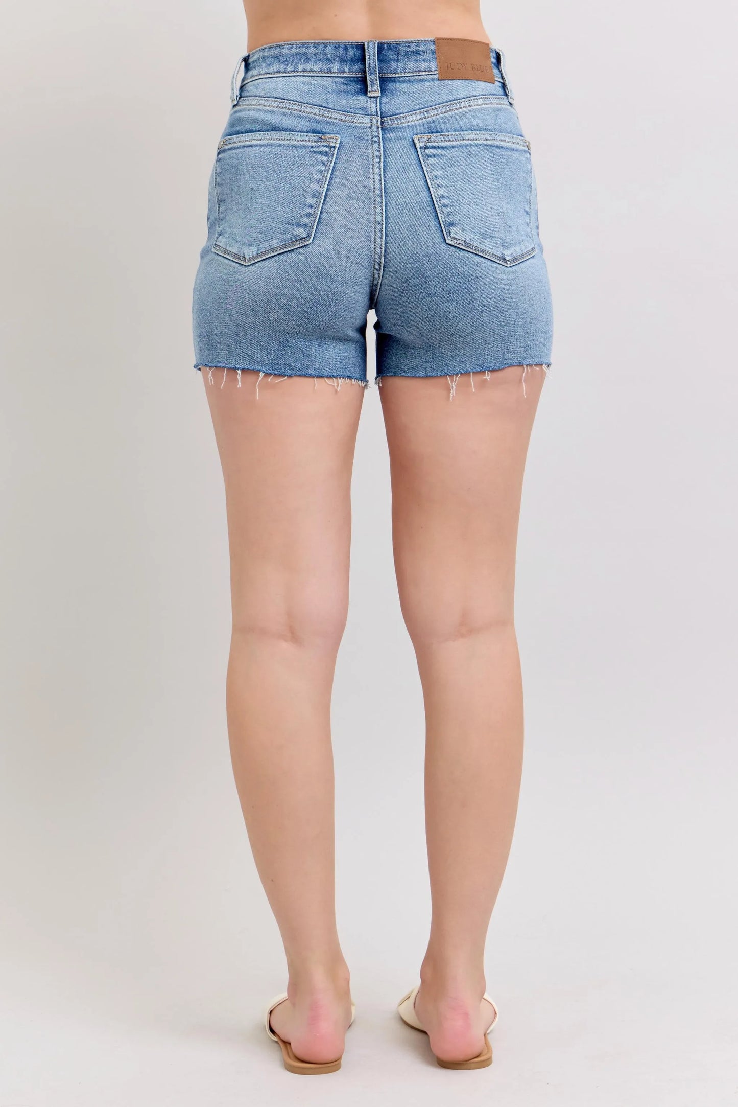 JUDY BLUE FULL SIZE HIGH WAIST DENIM SHORTS W/STITCH OVER DESTROY DETAIL PLUS SIZE