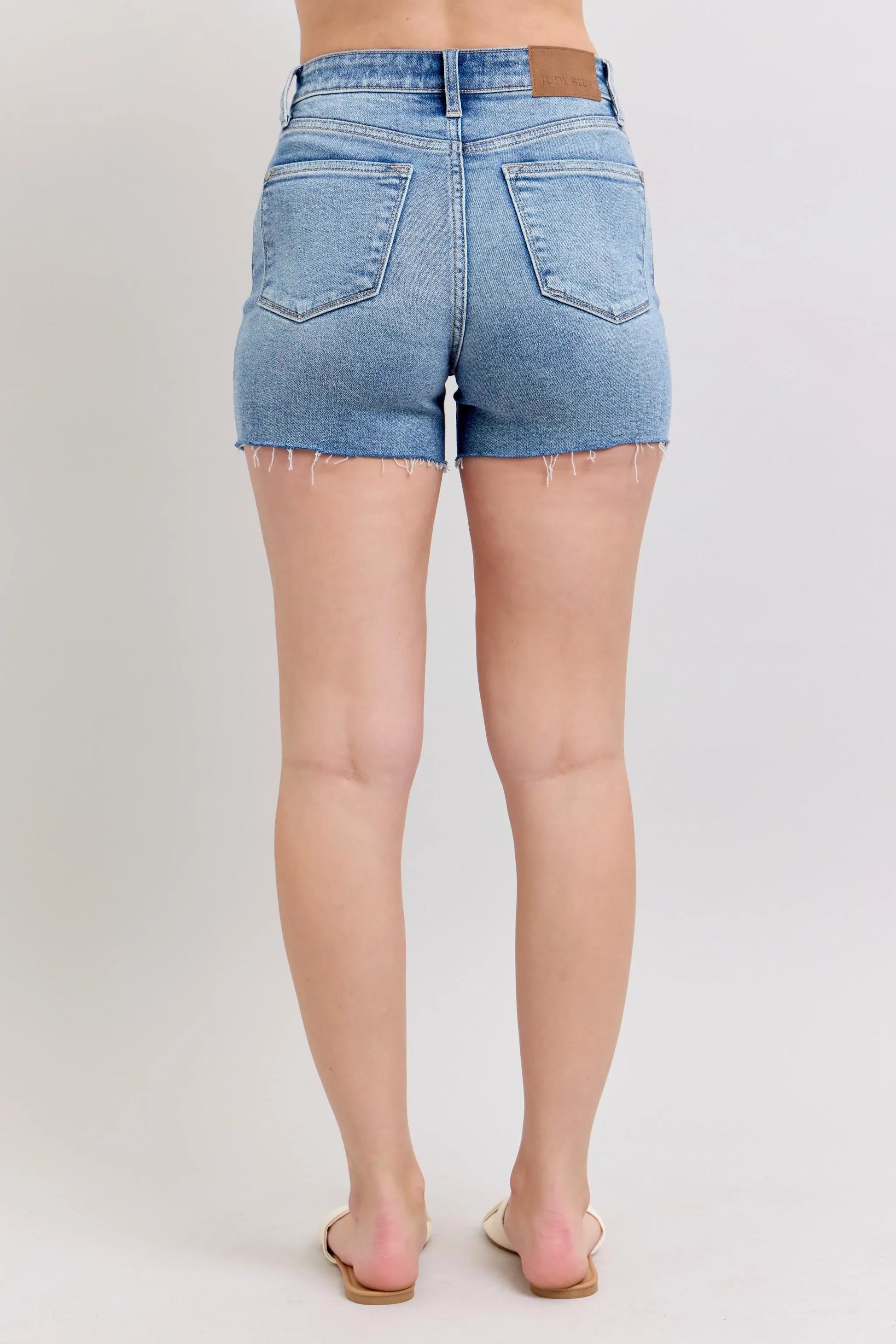 JUDY BLUE FULL SIZE HIGH WAIST DENIM SHORTS W/STITCH OVER DESTROY DETAIL PLUS SIZE