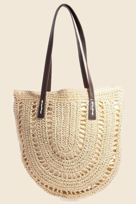 FAME STRAW BRAIDED ROUNDED TOTE BAG