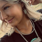 Checkered Bar Necklace with Faux Turquoise - 18 inch necklace