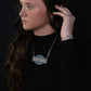 Checkered Bar Necklace with Faux Turquoise - 18 inch necklace