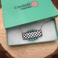 Checkered Bar Necklace with Faux Turquoise - 18 inch necklace