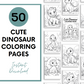 50 Cute Dinosaur Coloring Pages – Instant Download PDF