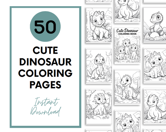 50 Cute Dinosaur Coloring Pages – Instant Download PDF