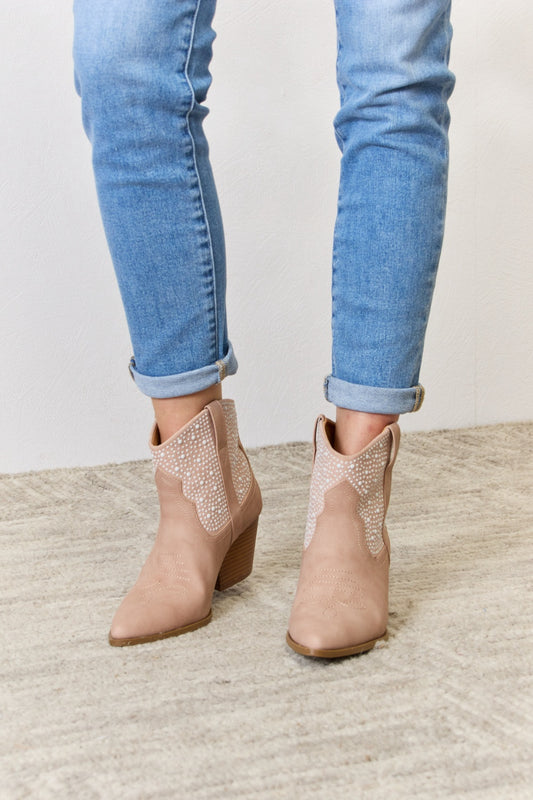 EAST LION CORP RHINESTONE ANKLE COWGIRL BOOTIES