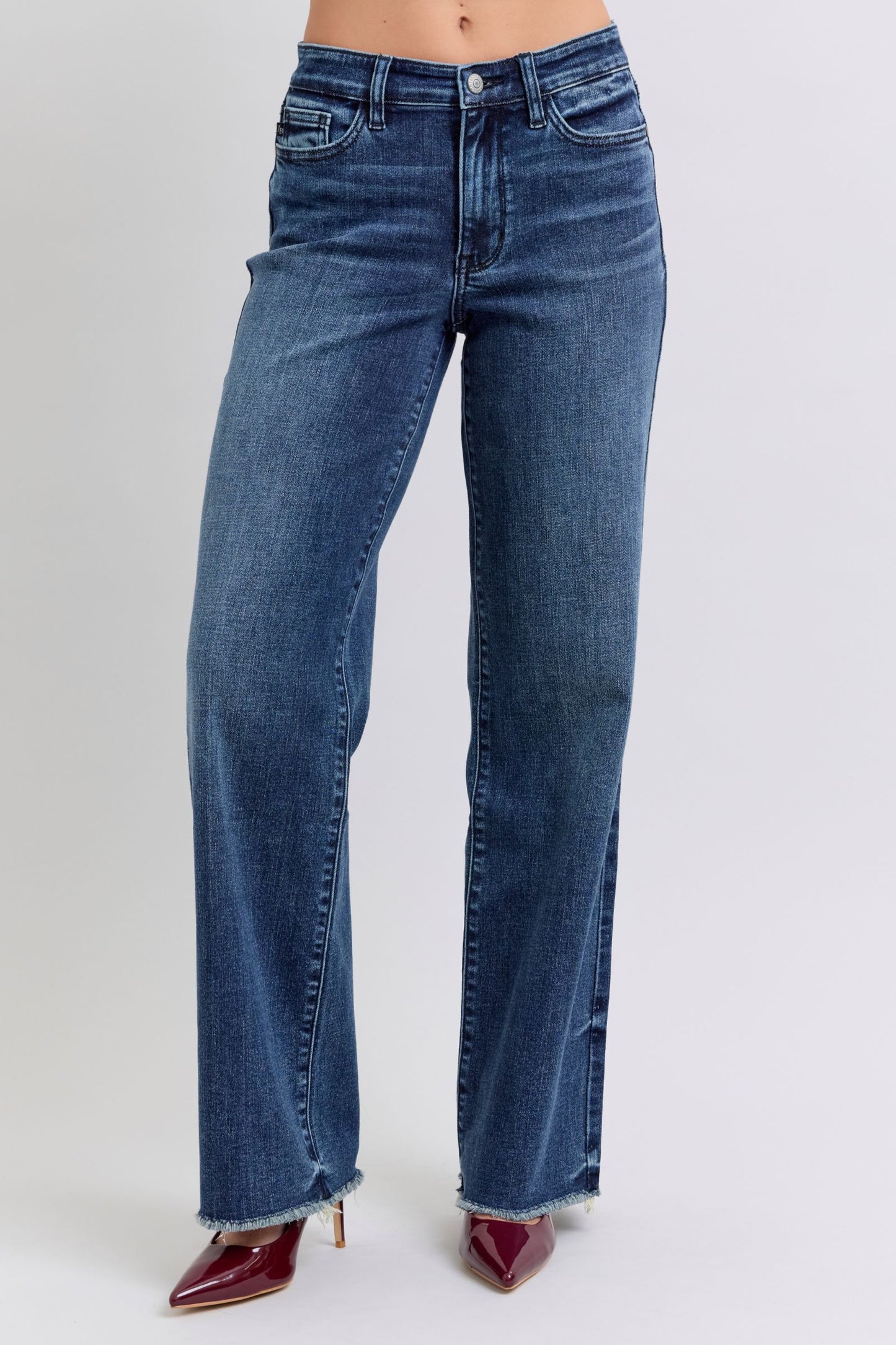 JUDY BLUE FULL SIZE RAW HEM MID RISE JEANS