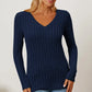 BASIC BAE FULL SIZE RIBBED V-NECK LONG SLEEVE T-SHIRT