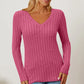 BASIC BAE FULL SIZE RIBBED V-NECK LONG SLEEVE T-SHIRT