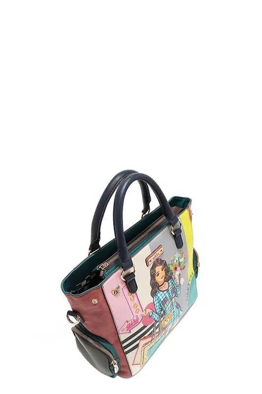 NICOLE LEE USA ECO-LEATHER HANDBAG WITH SIDE POCKETS