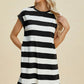 BASIC BAE FULL SIZE STRIPED ROUND NECK CAP SLEEVE MINI DRESS