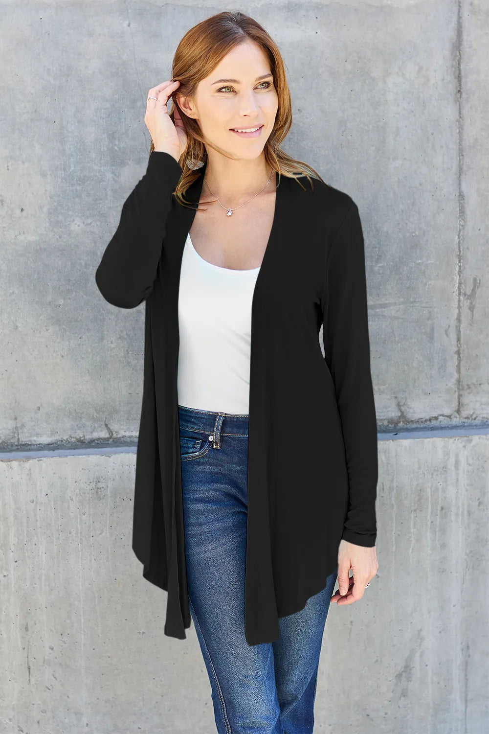 BASIC BAE FULL SIZE OPEN FRONT LONG SLEEVE CARDIGAN
