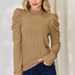 BASIC BAE FULL SIZE RIBBED MOCK NECK PUFF SLEEVE T-SHIRT