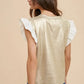 ANNIE WEAR MIX MEDIA METALLIC KNIT RUFFLE SLEEVE TOP