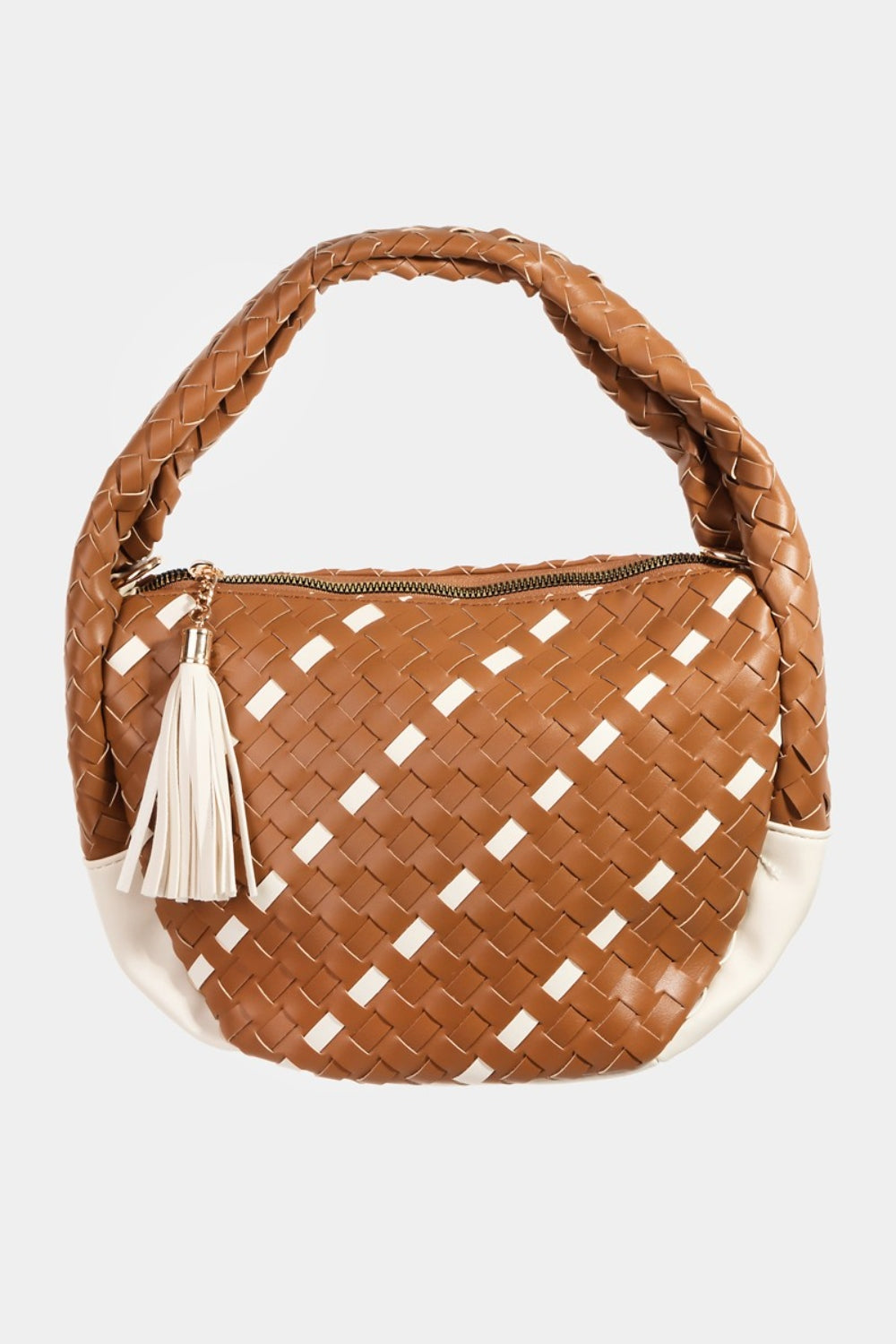 FAME TASSEL DETAIL WEAVE SEMI CIRCLE BAG