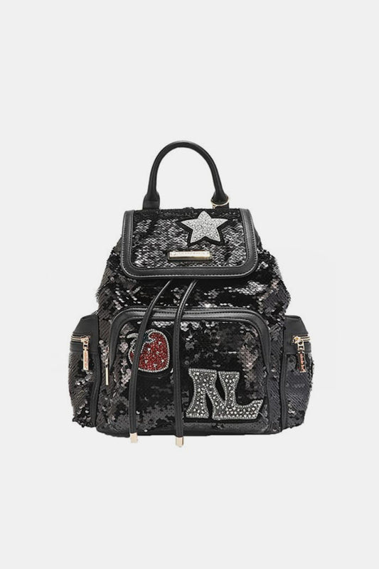 NICOLE LEE USA SEQUIN PATCH BACKPACK