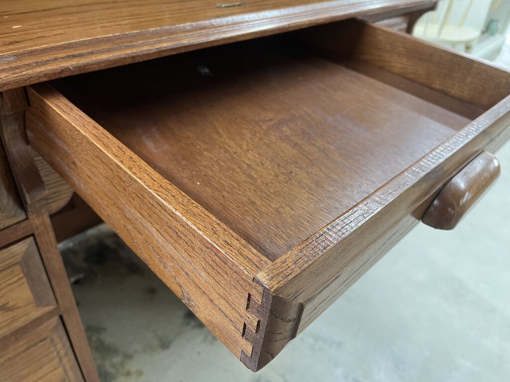 DEDEAUX CLAN SOLID WOOD OAK ROLL TOP DESK-Thriftique Marketplace