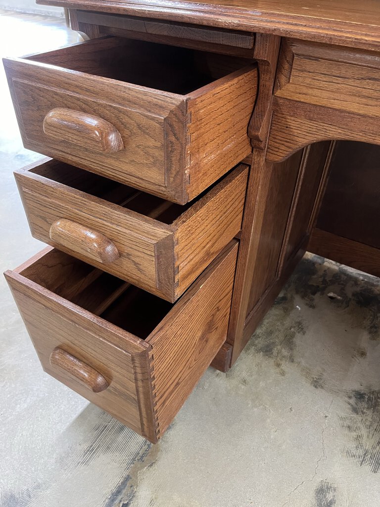 DEDEAUX CLAN SOLID WOOD OAK ROLL TOP DESK-Thriftique Marketplace