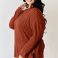BASIC BAE FULL SIZE RIBBED HALF BUTTON LONG SLEEVE HIGH-LOW T-SHIRT