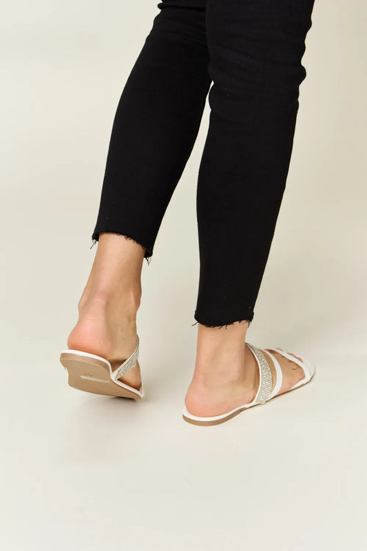 WILD DIVA RHINESTONE STRAPPY FLAT SANDALS