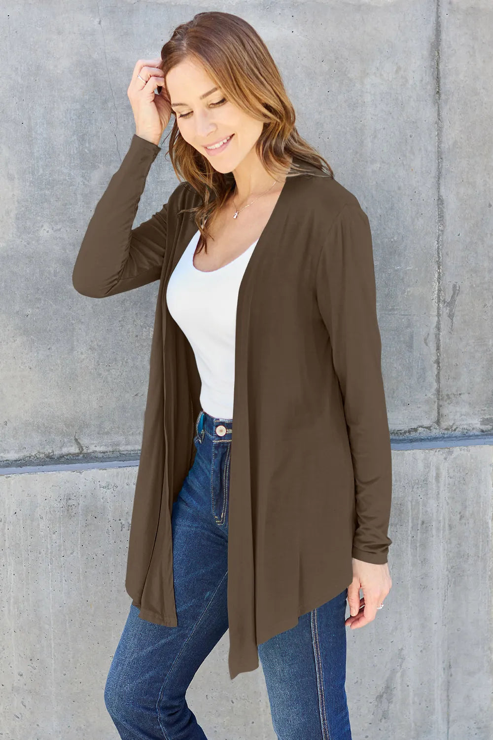 BASIC BAE FULL SIZE OPEN FRONT LONG SLEEVE CARDIGAN