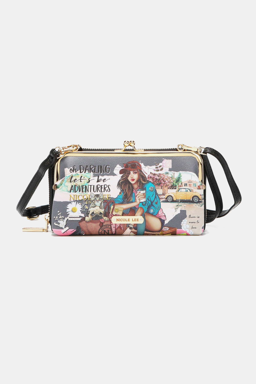 NICOLE LEE USA SIGNATURE KISS LOCK CROSSBODY WALLET