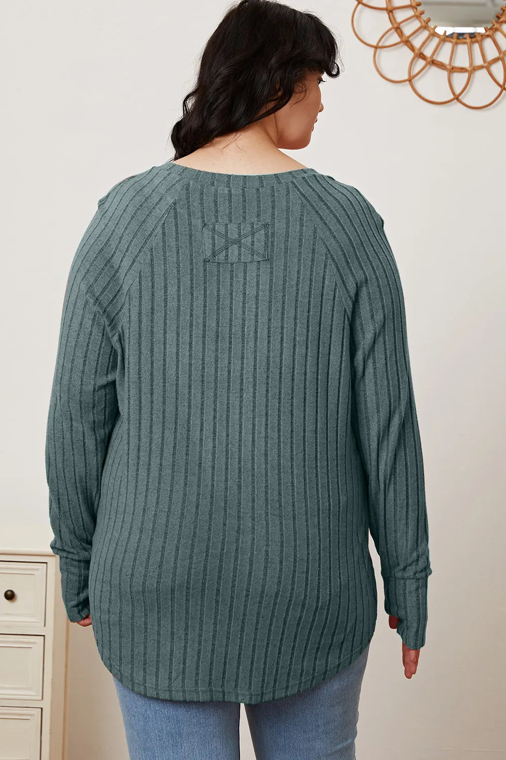 BASIC BAE FULL SIZE RIBBED THUMBHOLE SLEEVE T-SHIRT