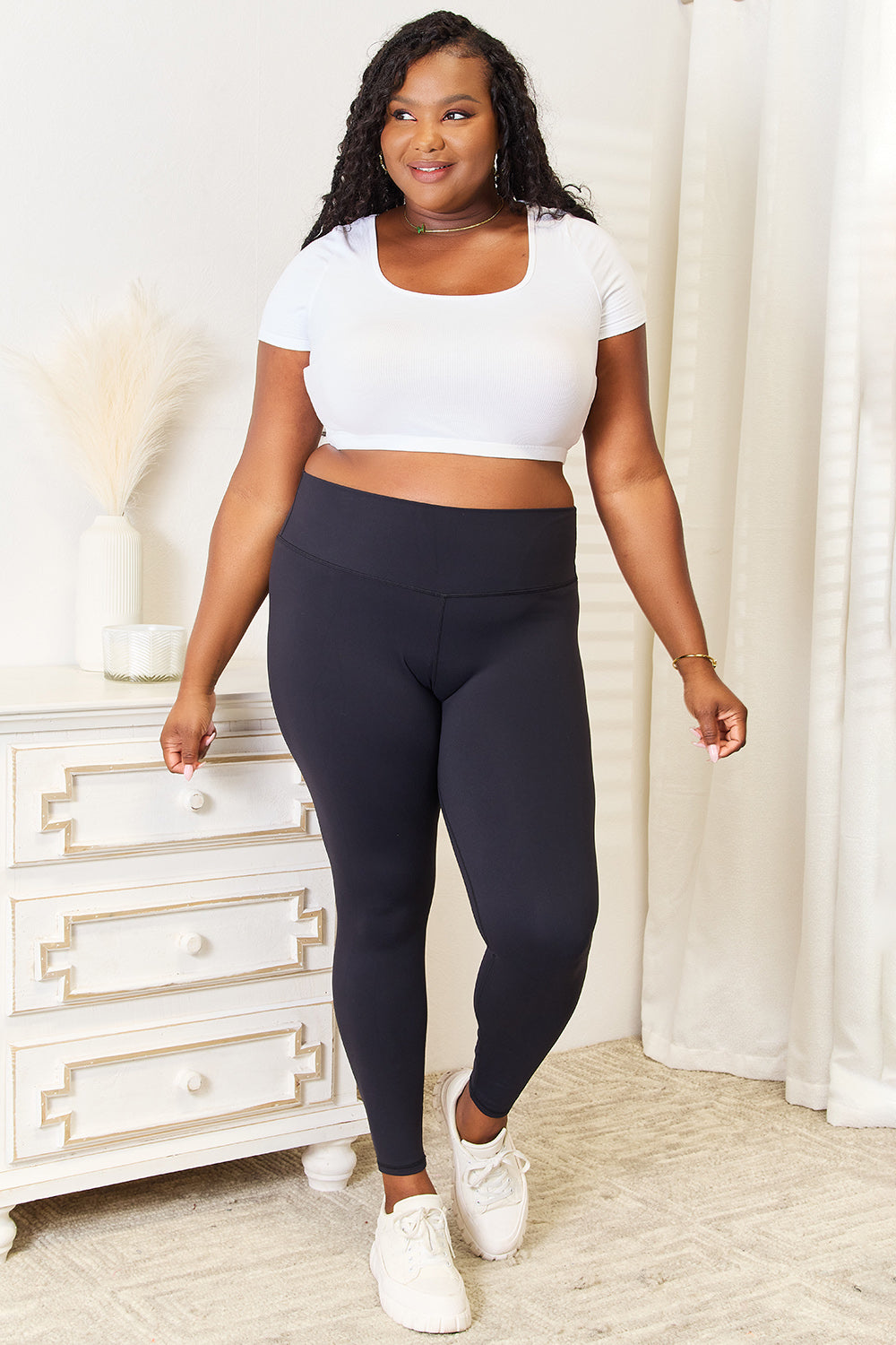 DOUBLE TAKE WIDE WAISTBAND SPORTS LEGGINGS