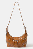 FAME FAUX LEATHER STUDDED TRIM SHOULDER BAG