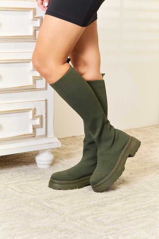 WILD DIVA FOOTWEAR KNEE HIGH PLATFORM SOCK BOOTS