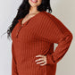 BASIC BAE FULL SIZE RIBBED HALF BUTTON LONG SLEEVE T-SHIRT