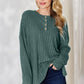 BASIC BAE FULL SIZE RIBBED HALF BUTTON LONG SLEEVE HIGH-LOW T-SHIRT