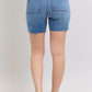 JUDY BLUE FULL SIZE MID RISE BERMUDAS DENIM SHORTS W/ BACK FLAP POCKETS PLUS SIZE