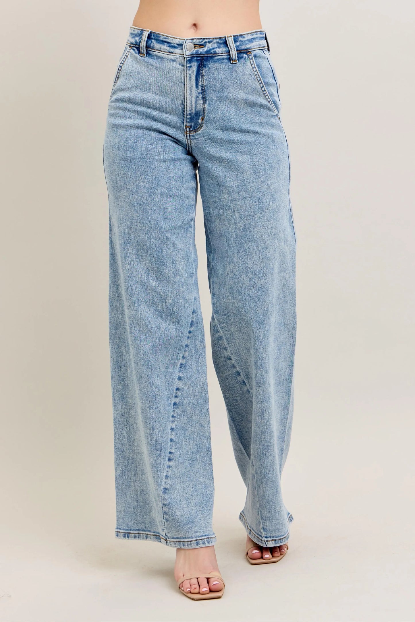 JUDY BLUE FULL SIZE HIGH WAIST WIDE LEG JEANS WITH SKEWED INSEAM PLUS SIZE