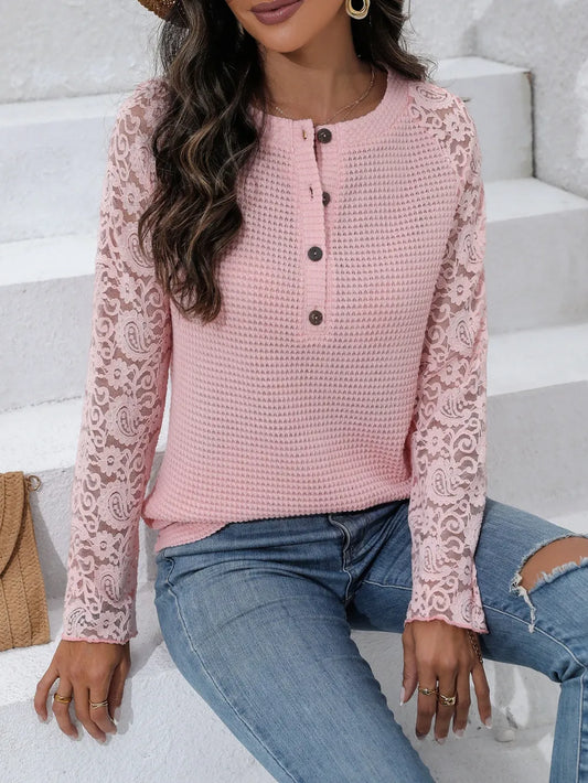 IVY LANE HALF BUTTON RAGLAN SLEEVE BLOUSE