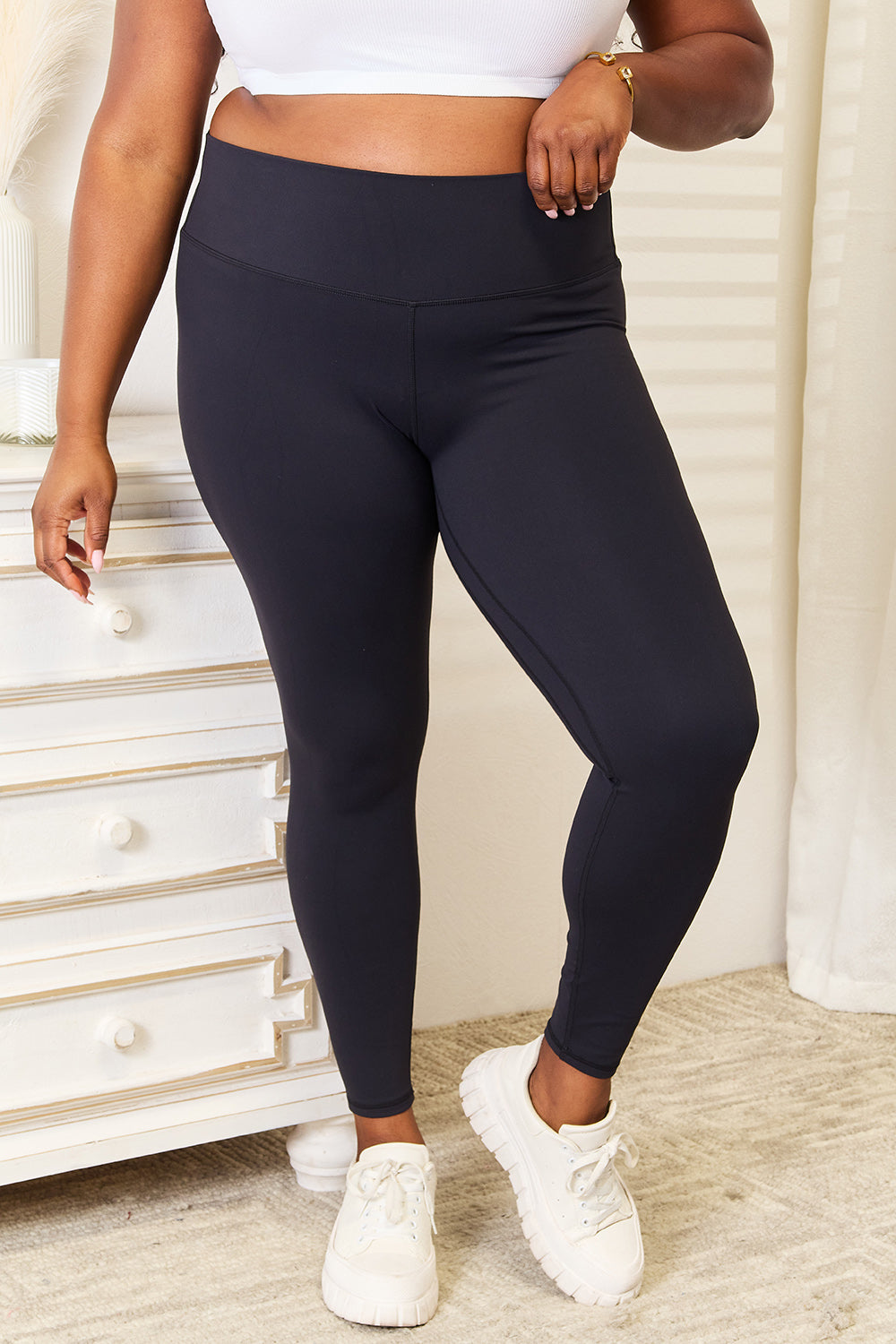 DOUBLE TAKE WIDE WAISTBAND SPORTS LEGGINGS