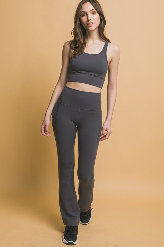 LOVE TREE HIGH WAIST FLARE LEGGINGS WITH SIDE POCKETS