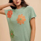 ANNIE WEAR LARGE FLOWER EMBO DOLMAN SLEEVE SUMMER SWEATER TOP