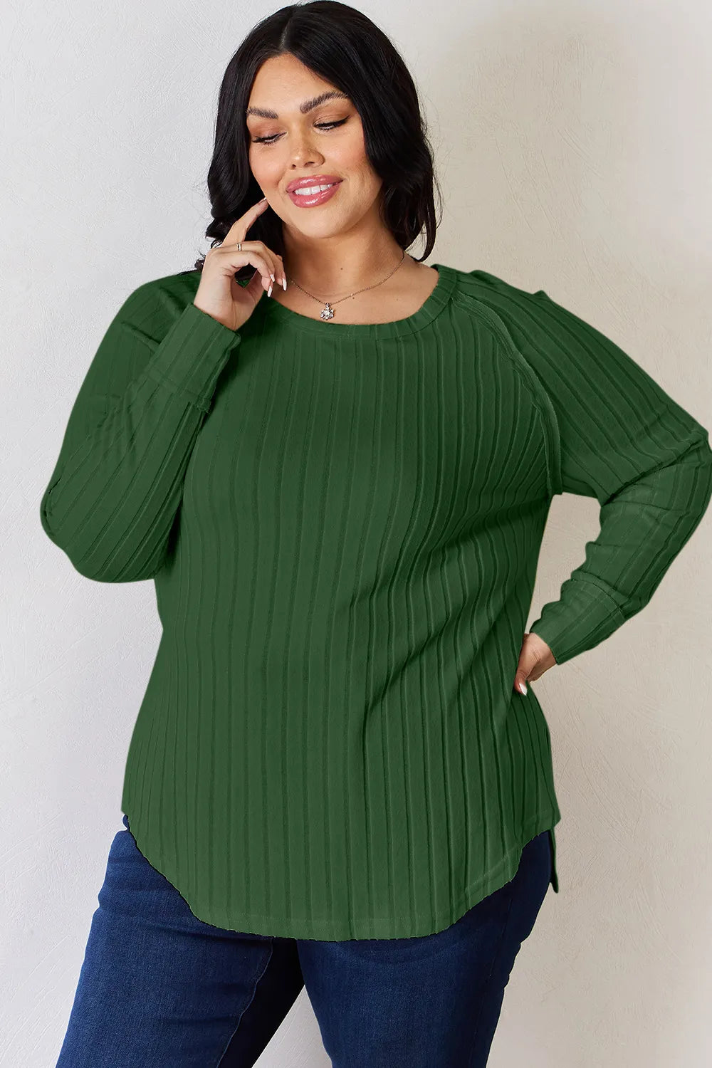 BASIC BAE FULL SIZE RIBBED ROUND NECK SLIT T-SHIRT