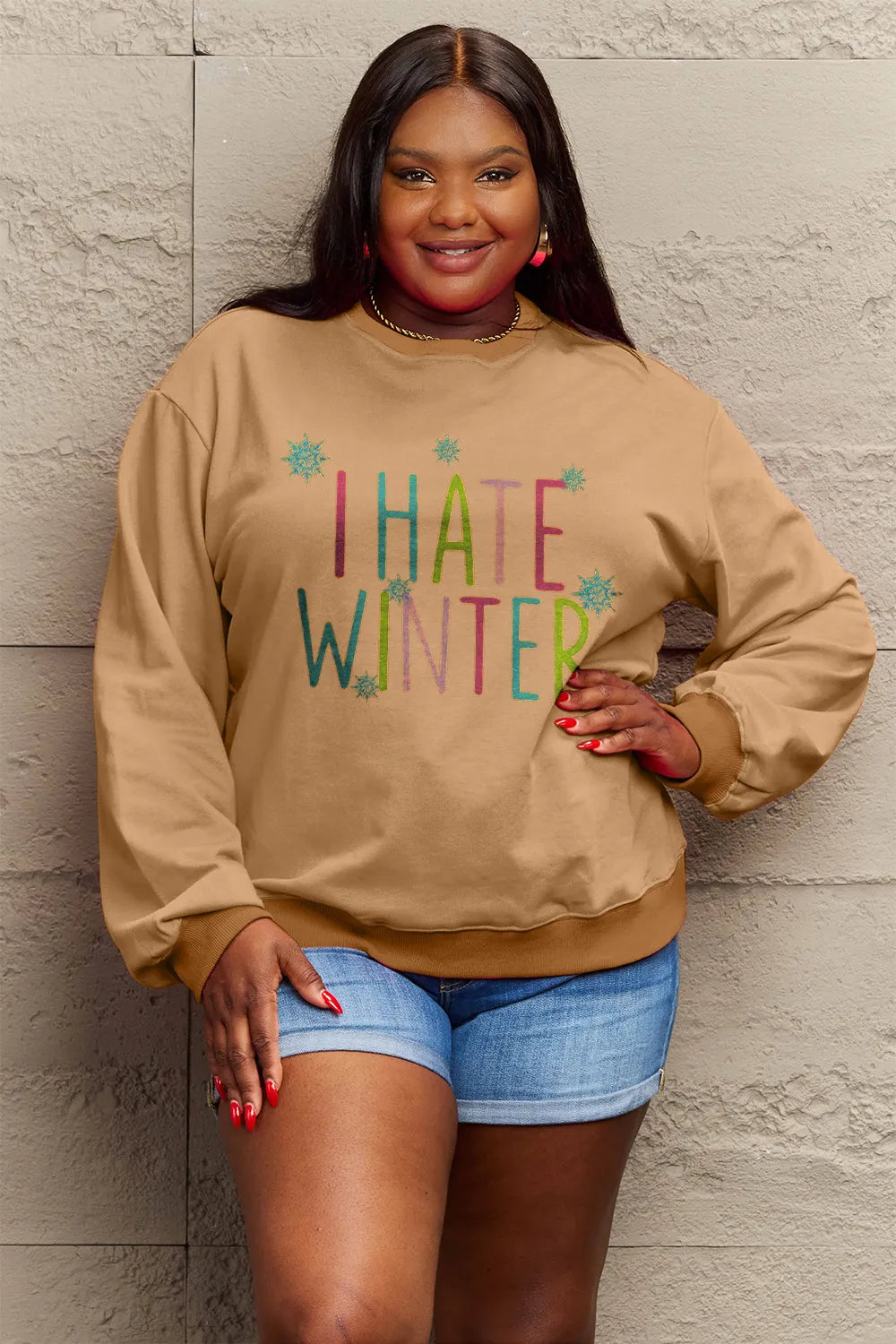 SIMPLY LOVE FULL SIZE I HATE WINTER DROPPED SHOULDER SWEATSHIRT
