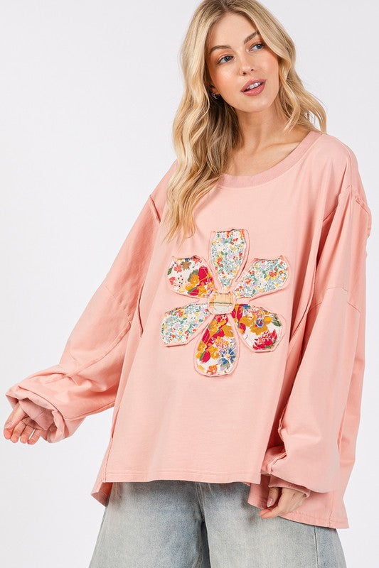 SAGE + FIG FLOWER PATCH DROPPED SHOULDER OVERSIZE TOP