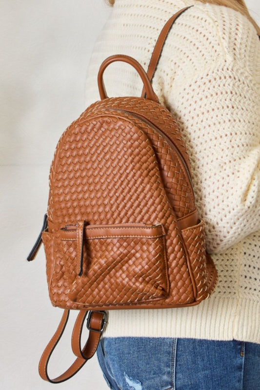 SHOMICO PU LEATHER WOVEN BACKPACK