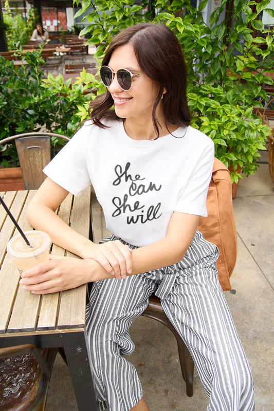 SIMPLY LOVE FULL SIZE SHE CAN SHE WILL SHORT SLEEVE T-SHIRT