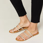 WILD DIVA RHINESTONE THREE-STRAP FLAT SANDALS